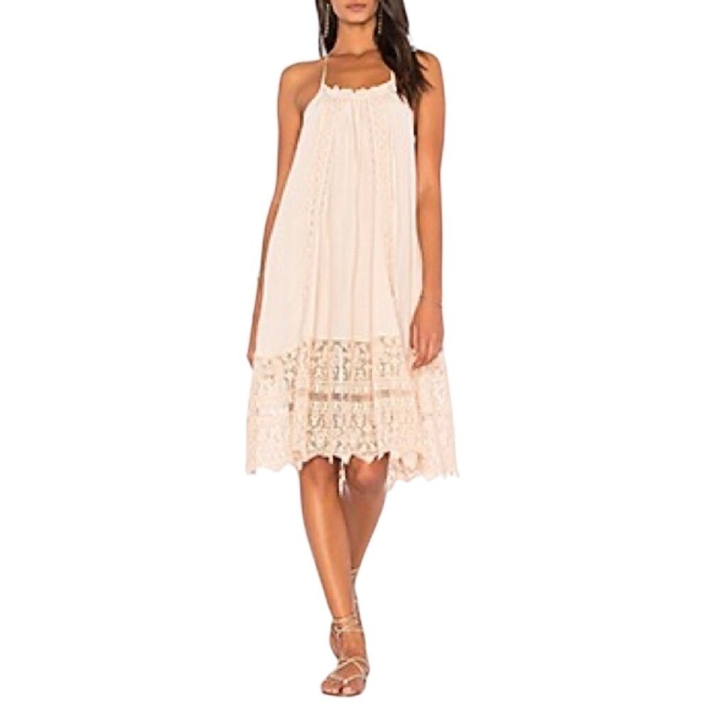 Jen's Pirate Booty Crochet Lace Halter Dress Boho Tassel Open Back Size Small